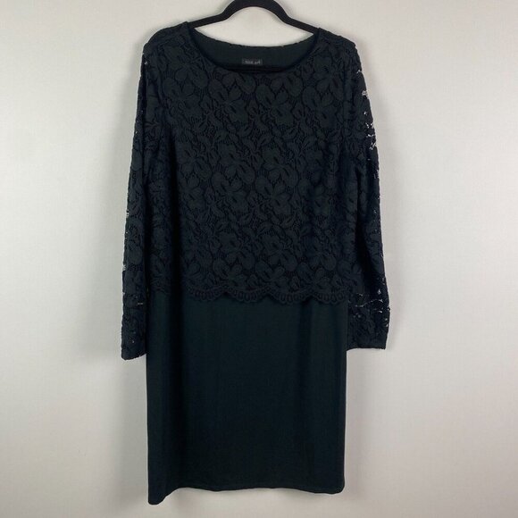 J. Jill Wearever Collection Black Lace Tier Overlay Dress Womens Large HW9753 - Picture 1 of 10